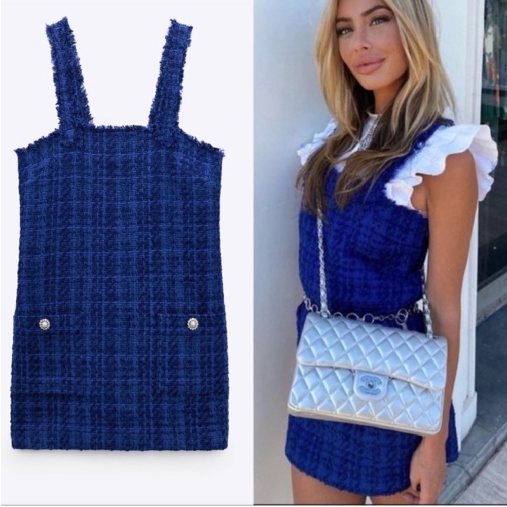 NWT ZARA TWEED PINAFORE STRAIGHT NECK MINI DRESS